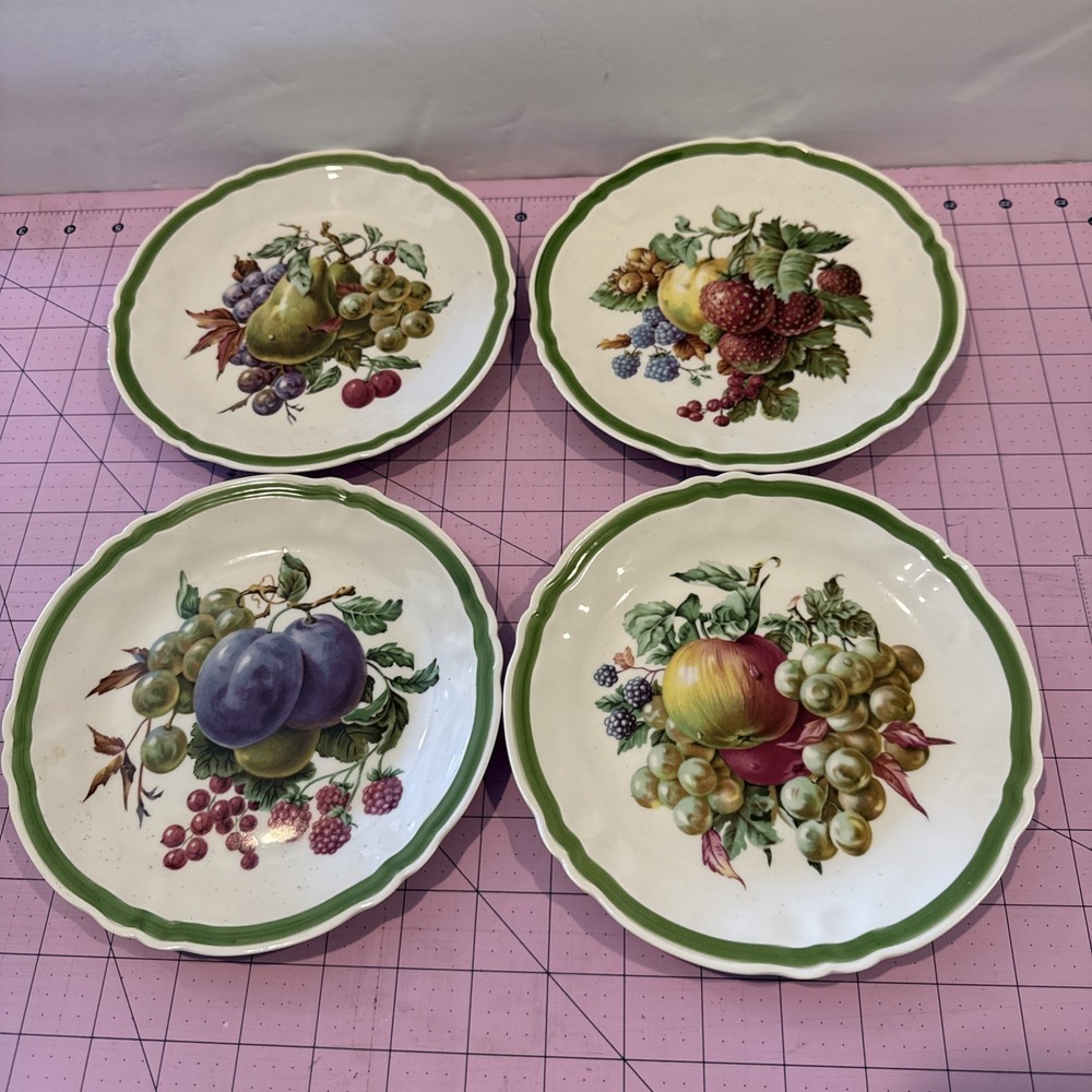 Rochard Limoges Dessert/salad Plates Fruit Design made in France Signed set of 4